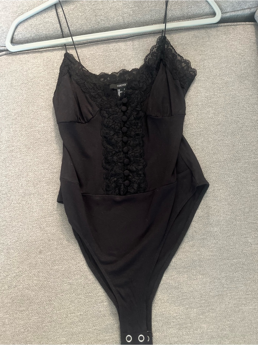 Forever 21 Black Lace-Trim Button Front Bodysuit